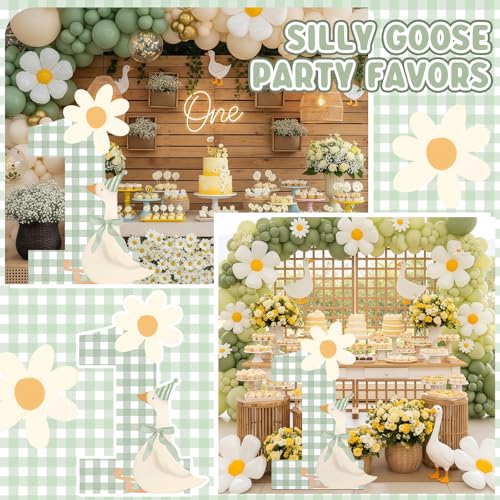 Image of Croblissful One Silly Goose Party Decorations 1st Birthday Backdrop Duck Animal Background Prop for Birthday Baby Shower Party Supplies(Sage Green,One Goose)