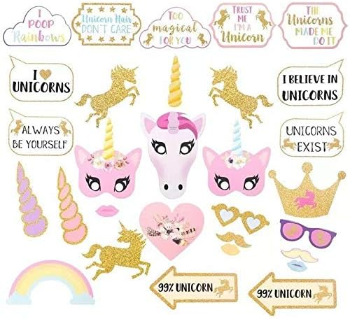 FunHaven Unicorn Party Photo Booth Props Birthday Decorations Supplies ...