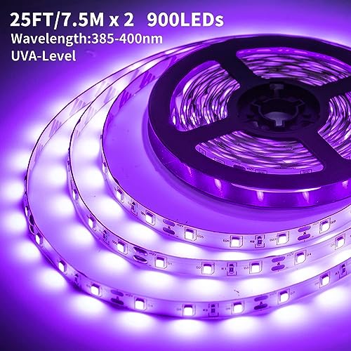 Image of 50 Foot Black Light Strips & Remote, Dimmable Flexible Blackights Strip Lights for Glow Party Body Paint Birthday Bedroom Room Fluorescent Tapestry Poster, Non-Waterproof 900 LEDs 50ft /15M