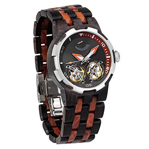Preisvergleich Produktbild Wilds Herren Holzuhr, Zweirädriges Analoges Automatisches Mechanisches Uhrwerk mit Sonstige Materialien Armband, Dual