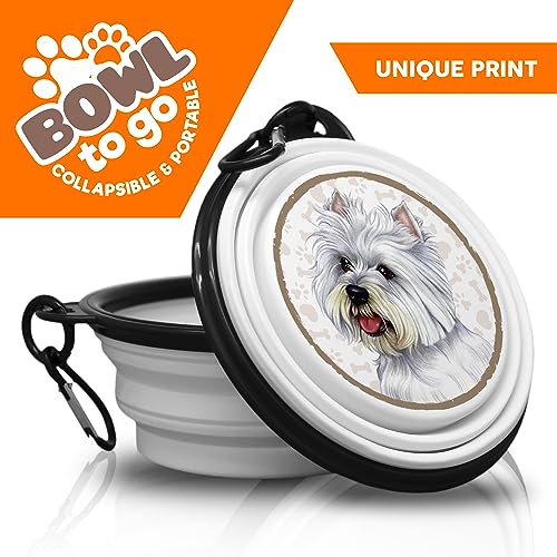 Westie - West Highland White Terrier Falt, Tragbarer Trinknapf mit Karabiner für Unterwegs. Futternapf, Haustierschüssel. Handlich und Einzigartig.