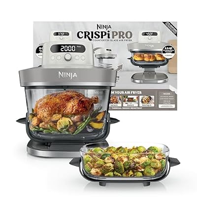 Ninja Crispi Pro 6-in-1 Glass Air Fryer | With Nontoxic, 6qt & 2.5qt Containers & Lids | Microwave, Freezer, Dishwasher Safe | 450°F Max Temp | 1800 Watt | Bone | AS101LG