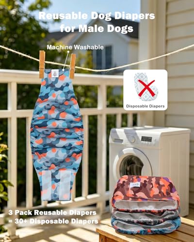 Image of CuteBone Dog Diapers Male Belly Bands 3 Pack for Male Dogs Reusable Puppy Wraps