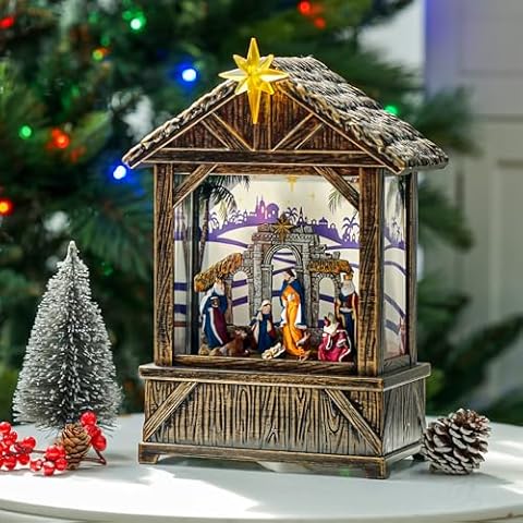 Nativity Christmas Snow Globe Lantern with Music Cover