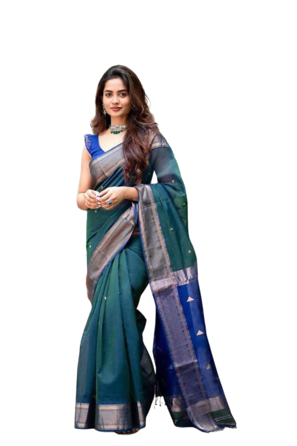 Women's Sophisticated Dual-Tone Chanderi Silk Saree with Elegant Silver Zari Border and Minimalist Butta Work Chic Ethnic Wear 5.5 Meter Saree 0.8 Meter Unstitched Blouse Piece_Black-picture-27