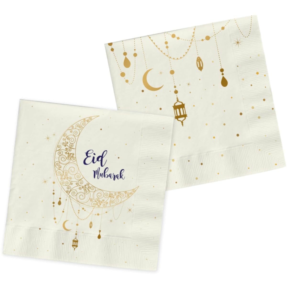 FolatEid Mubarak Ramadan Decoration - Napkins Gold White 33 x 33 cm Pack of 20 - Eid Decorative Star Moon Accessories Ramadan