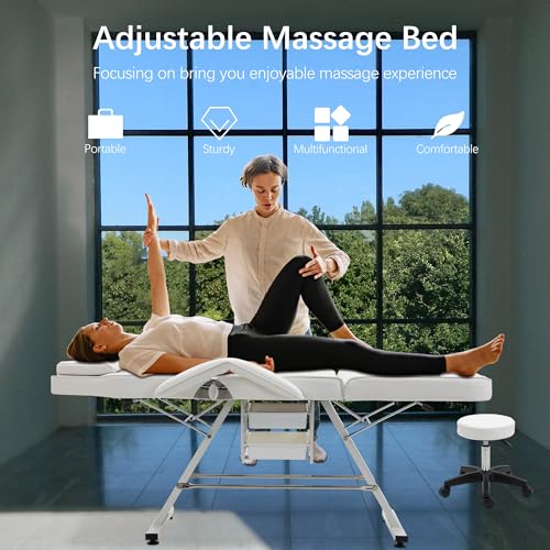 Massage-Salon-Tattoo-Chair-with-Two-Trays-and-Hydraulic-Stool-Esthetician-Bed-Adjustable-3-Section-Facial-Table-Barber-Spa-Beauty-Equipment-White