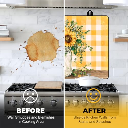 Image of NYZE Stove Cover for Electric and Glass Stove Tops 3-in-1 Stove Mat, Heat Resistant Counter Protector Mat, Non-Slip Surface & Drying Rack (Sunflower Yellow, 28.5 inchLx20.5 inchW)