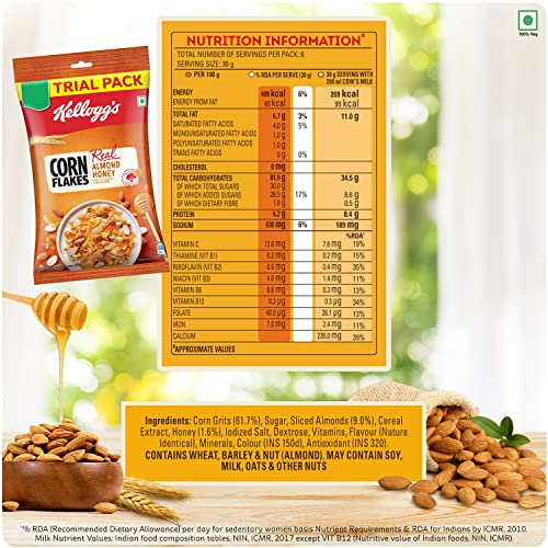 Image of Kellogg's Corn Flakes Real Almond Honey 180 Gm and Kellogg's Corn Flakes Original 1.2 kg Pack