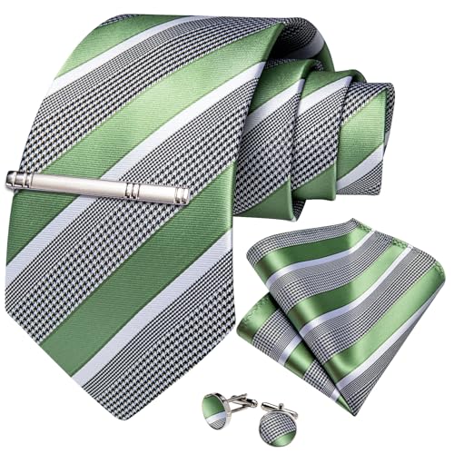 Image of DiBanGu Mens Striped Tie Silk Woven Necktie and Pocket Square Cufflinks Tie Clip Set Wedding Business Formal Gift Tie for Men