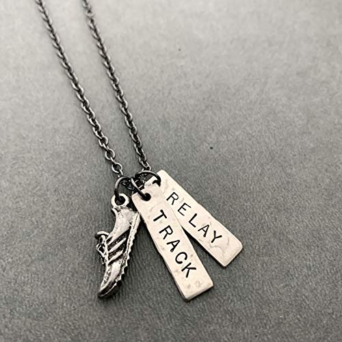 RUN TRACK RELAY Necklace - Pewter Running Shoe Charm and 2 Hand Hammered