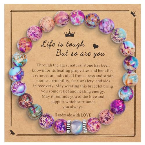 Stretch Beaded Bracelets for Women Teen Girls Meaningful Handmade Natural Stone Bestie Mother Daughter Auntie Best Friends Grandma Granddaughter Sister Chakra Healing Inspirational Good Luck Strength Elastic Bracelets for Women Happy Birthday Graduation Mothers Day