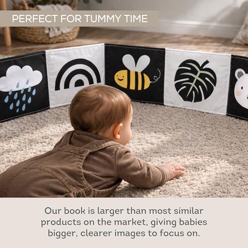 Image of Taf Toys Newborn Soft Activity Book Black & White High Contrast Baby Book Infant Sensory Toys Tummy Time Soft Cloth Books for Babies Textured Fabric Crinkling Shapes Patterns 0-12 Months Newborn Toys