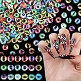 100PCS Mixed Colors Eye Beads Nail Charms 6mm/0.24inch 3D Glass Crystal Animal Eyeball Decoration Devil Eye Dragon Eye Round Nail Art Rhinestones Gems for Halloween DIY Craft (1-eye-6mm)