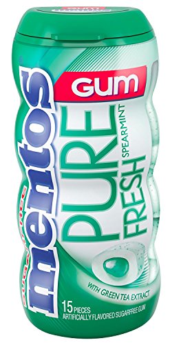 Mentos Pure Fresh Sugar-Free Chewing Gum with Xylitol, Spearmint, Non Melting, 15 Piece Bottle