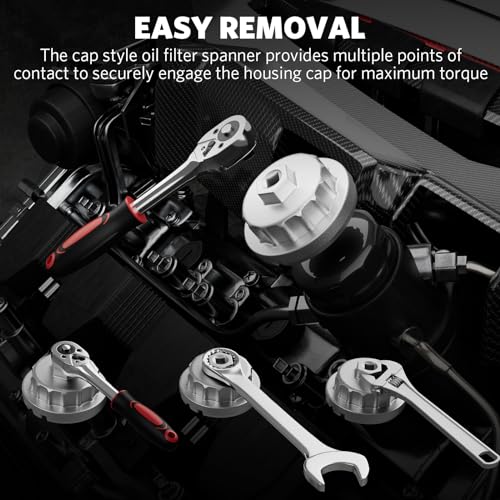 HTOMT Oil Filter Wrench Set, 10pcs Oil Filter Socket Set, 3/8\" Drive Metric Oil Filter Cap Wrench Removal Tool Kit, Includes 24 mm to 65 mm,Low Profile Oil Filter Sleeve for Toyota VW BMW Mercedes - Thumbnail 6