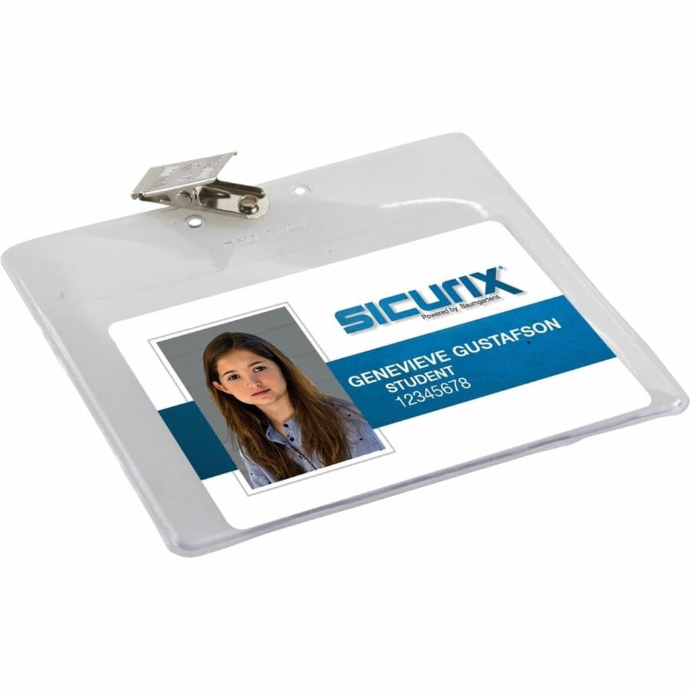 SICURIX Lot de 50 porte-badges horizontaux pré-perforés avec clip - 4 x 7,6 cm - En vinyle transparent