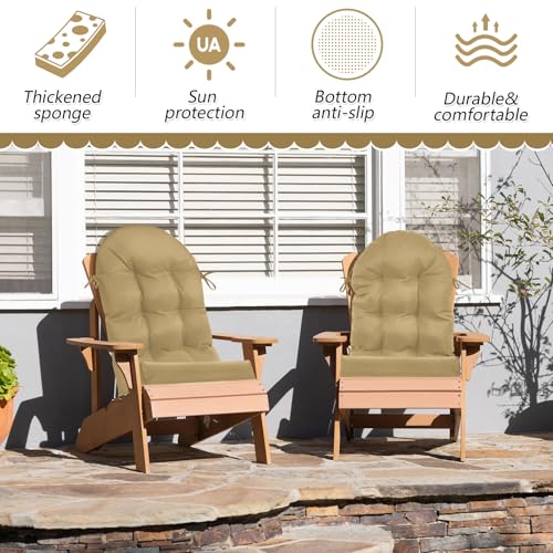 Image of Geelin 4 Pcs Outdoor Patio Chair Cushion Thick High Back Adirondack Chair Cushion Tufted Weather & Fade Resistant Anti-Slip Outside Rocking Chairs Pads with Ties 44 x 19 x 4 Inch (Brown)