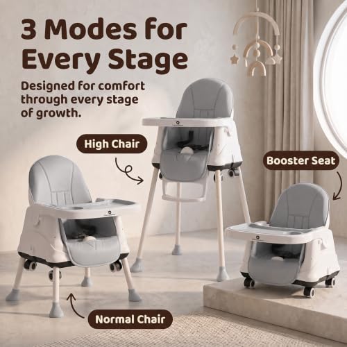 Image of StarAndDaisy High Chair for Baby /Baby Feeding Chair for 0 to 5 Years with 4 in-1 Multifunctions /High Chair with Wheels, Height Adjustable, Detachable Tray & 3-Point Safety Belt