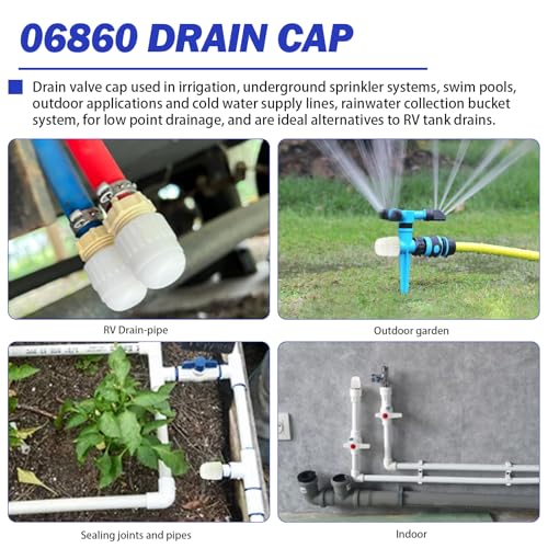 Image of 06860 RV Water Line Drain Cap, 1 /2 Inch Fresh Water Tank Drain Cap Low Point Drain Caps Cover- Compatible with Male End Pipes With 1 /2 inchMale Fittings, RV Plumbing Fittings(4 PCS）