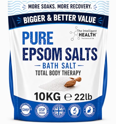 Pure Epsom Salts 10kg Total Body Therapy 100% Pure Premium Quality Magnesium Sulphate Traditional Bath Soak Fine 1.4mm Easily Dissolvable Grain Size Vegan Friendly by The Intelligent Health