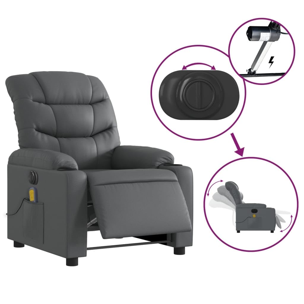 Sillón de masaje eléctrico con 6 puntos de vibración, piel sintética, 75,5 x 93 x 99,5 cm, sillón relax con motor eléctrico para respaldo y reposapiés, bolsillo lateral, estructura estable