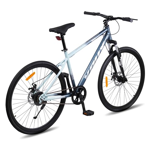 Image of Vaux City-Pro 700C Hybrid Cycle for Men With Suspension Fork & Dual Disc Brakes, 19 Inch HI-Ten Steel Frame, 700x35C Tyres, Double-Wall Alloy Rims, City Bike(Nardo-Grey, Single Speed, Suspension Fork)