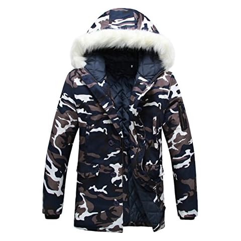 ZiXing Chaqueta De Invierno Hombre Parka con Capucha Camuflaje Ejército Largo Abrigo Azul Cover