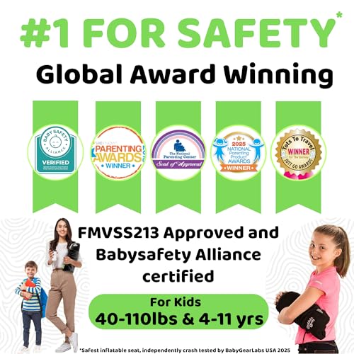 Image of BubbleBum Twin-Pack, Backless Booster Car Seat - Inflatable, Portable Travel Booster for Kids 40-100 lbs, Ages 4-11, Fits 3 Across, Rideshare & Carpool, FMVSS 213 Certified - Rainbow