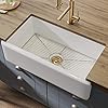 Kraus KFR1-33GWH Turino 33-inch Fireclay Farmhouse Apron Reversible Single Bowl Kitchen Sink with Bottom Grid in, White Color
