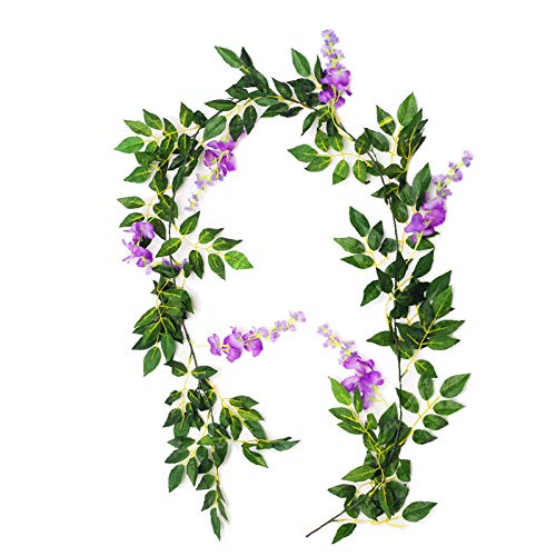 ZIHANJIAU 2X 7FT Artificial Wisteria Vine Garland Plants Foliage Flower Outdoor home office wedding decoration (2X PURPLE) - Image 2