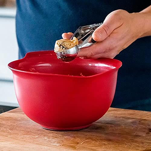 Foto von KitchenAid 3er Set Rührschüsseln, Spülmaschinenfest, ineinander stapelbar, 3 Schüsseln mit rutschfester Basis und Ausguss – Empire Rot