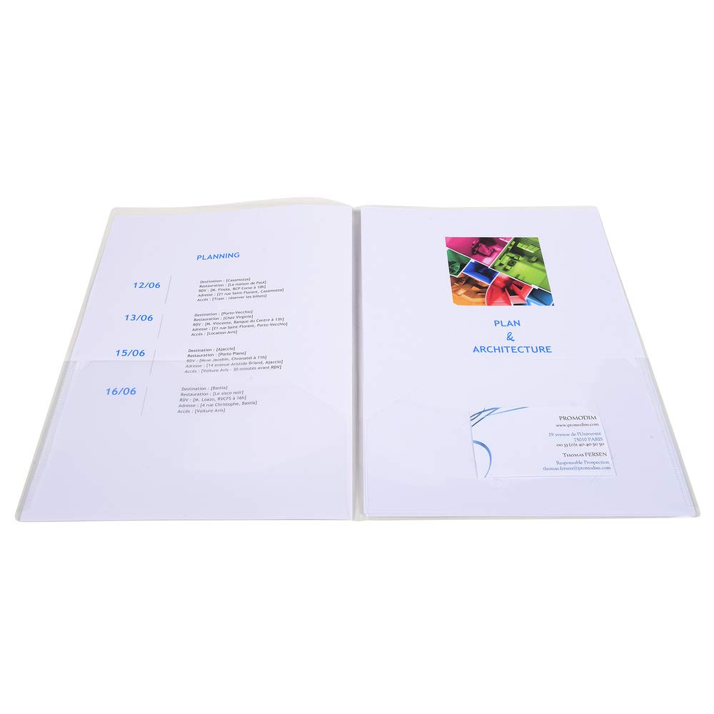 Exacompta - Réf. 3965E - Paquet de 10 chemises de présentation double poche en PP souple - pour format A4 double et/ou A3 - dim 23 x 32cm - encoches pour insertion carte de visite - couleur cristal