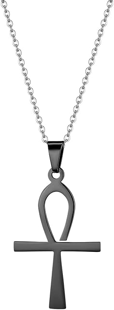 JewelryWe Mens Womens Egyptian Ankh Cross Pendant Stainless Steel Necklace