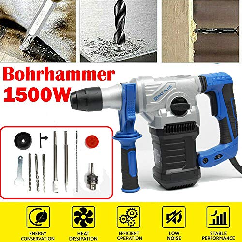1500W Kabelgebundener SDS Plus Bohrhammer, 6 variable Geschwindigkeiten, 4-in-1-Kit mit Koffer – Bild 3