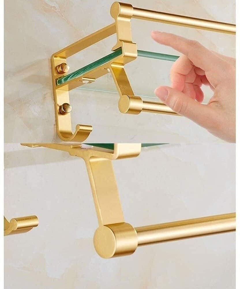 Mensola da bagno in vetro temperato da parete in alluminio con barra per asciugamani e binario, moderna mensola rettangolare da appendere per bagno (60 cm)