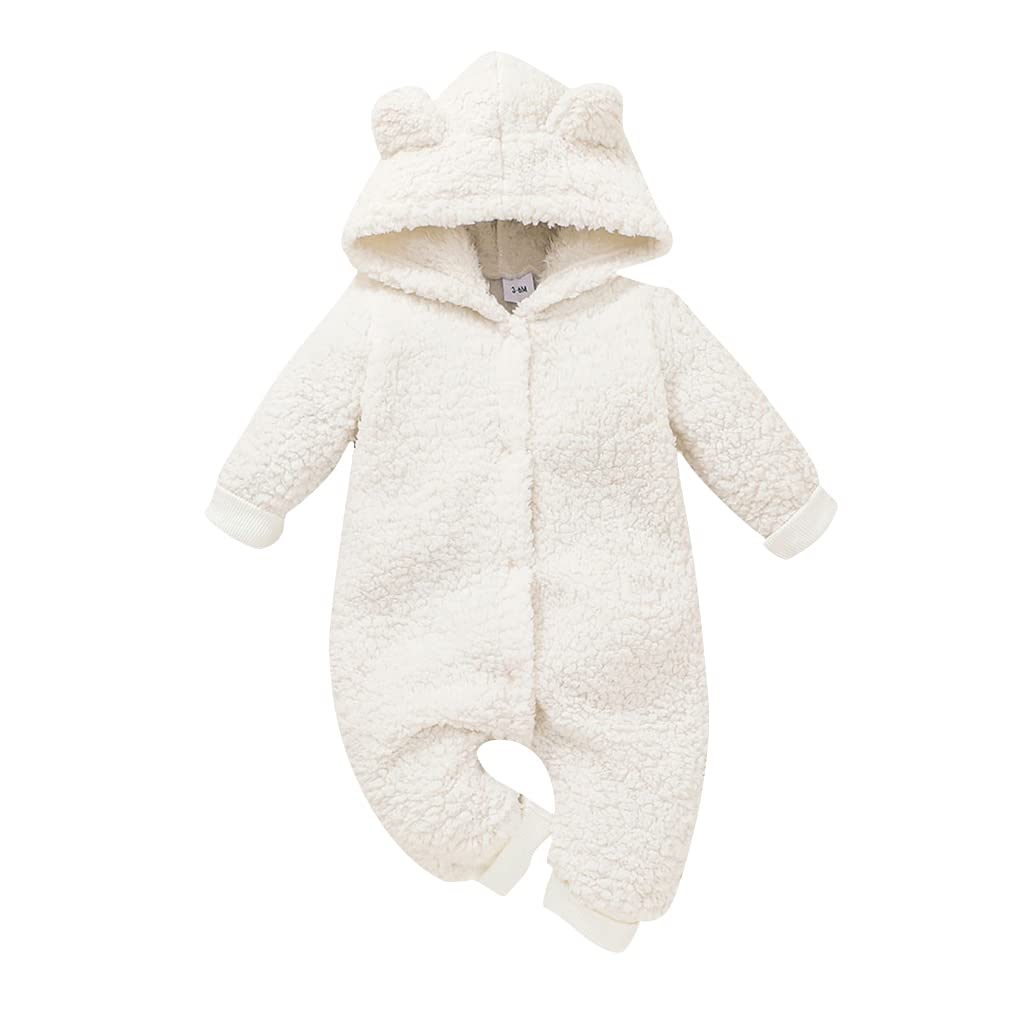 Newborn Baby Layette Set Unisex Baby Warmly Outwear Hooded Rompers Jumpsuit Infant Playsuits Fall Winter (White,6-9 Months)