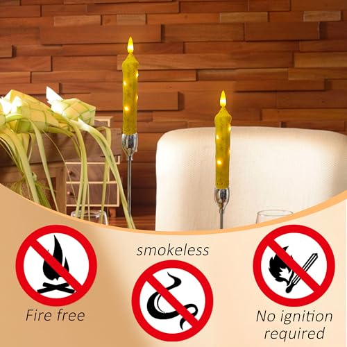 Image of 6.5 Inches Primitive Real Wax LED Flameless Short Candlesticks Hand Dipped Battery Operated Taper Candles with Timer Remote Candles for Vintage Rustic Home Decor, Pack of 4(Yellow)