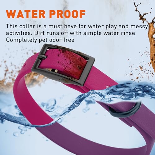 Image of Dogline Biothane Waterproof Dog Collar Strong Coated Nylon Webbing with Black Hardware Odor- Proof for Easy Care Easy to Clean High Performance Fits Small Medium or Large Dogs, Magenta Pink