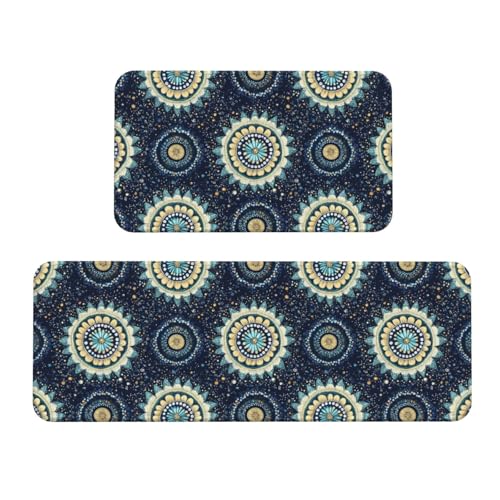 GVYGVY Antifatigue Kitchen Mats for Floor 2 Piece - Abstract Floral Pattern Print Kitchen Rugs Washable, Non Slip Runner Rug Standing Mat for Office/Bathroom/Laundry/Home Decor and Accessories