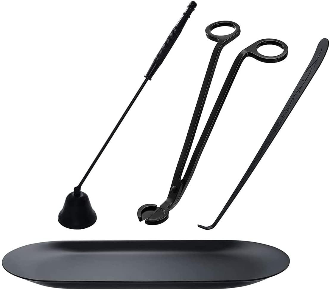 4 Pezzi Set di Accessori per Utensili per Candele, Trimmer per stoppino, mestolo per stoppino, spegnicandela e Vassoio portaoggetti per stoppino per Candela (Nero)