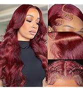 Aaliweya 99J Burgundy Lace Front Wigs Human Hair 13X4 Body Wave Lace Frontal Wig Glueless Burgund...
