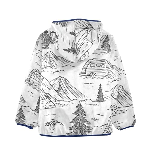 Vintage Hand Drawn Camping Girls Fleece Jacket Girls Fall Jacket Girls Zip Up Hoodie Girls Sherpa Jacket 2-10T2