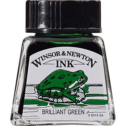Winsor & Newton 1005046 Drawing Inks - Zeichentusche für Kalligraphen, Illustratoren, Grafikern, Künstler - wasserbeständige Farben, herrvorragender Transparenz, 14ml Flasche - Brillantgrün