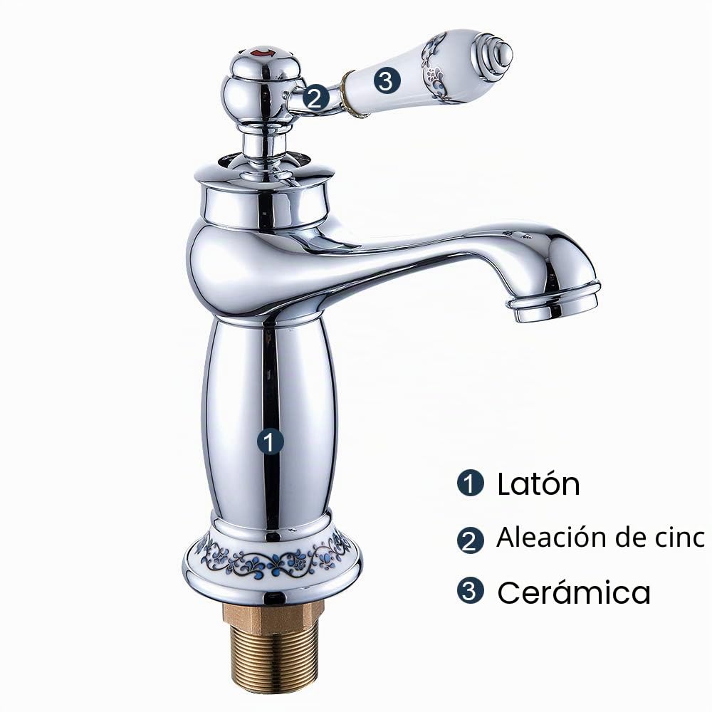 Mezclador lavabo baño latón cromado vintage antiguo monomando de cerámica para baño lavabo (plata)