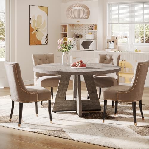 image for Tribesigns Farmhouse Dining Table for 4 People, 47 Inch Round Wood Din