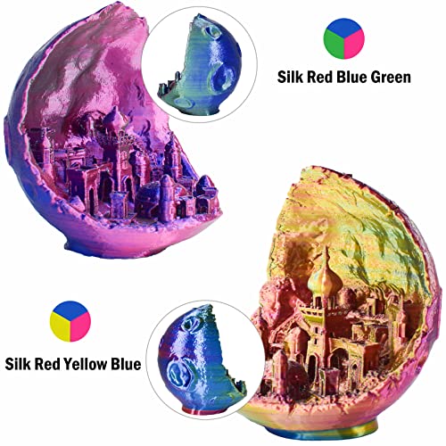Image of PLA Filament 1.75mm, Tri-Colors 3D Printer Filament, Rainbow PLA Filament Bundle, Coextrusion 3D Filament with Silk PLA Color Change, 3D Printing Filament + /-0.02mm, 200g X 4 Spool