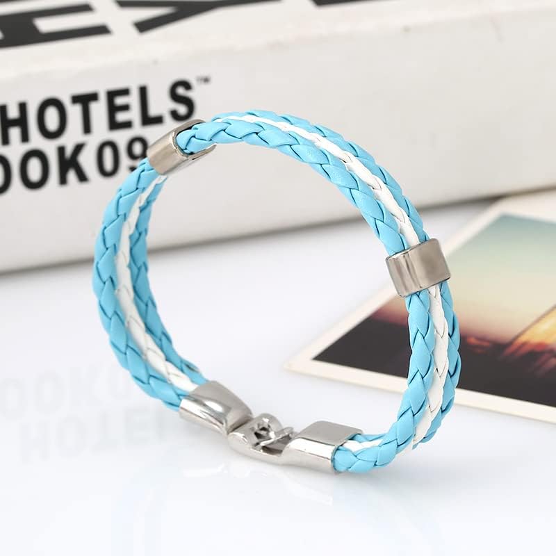 Miniatura 4 de Aspcsmomt Pulsera de cuero tejida para colorear con bandera, brazalete de poliuretano con cierre de aleación, pulsera nacional de cuerda para