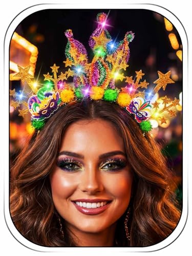 Woeoe Light Up Carnival Headband Star Festival Parade Glowing Headpiece Custume Party New Orleans Fat Tuesday Hair Band for Women