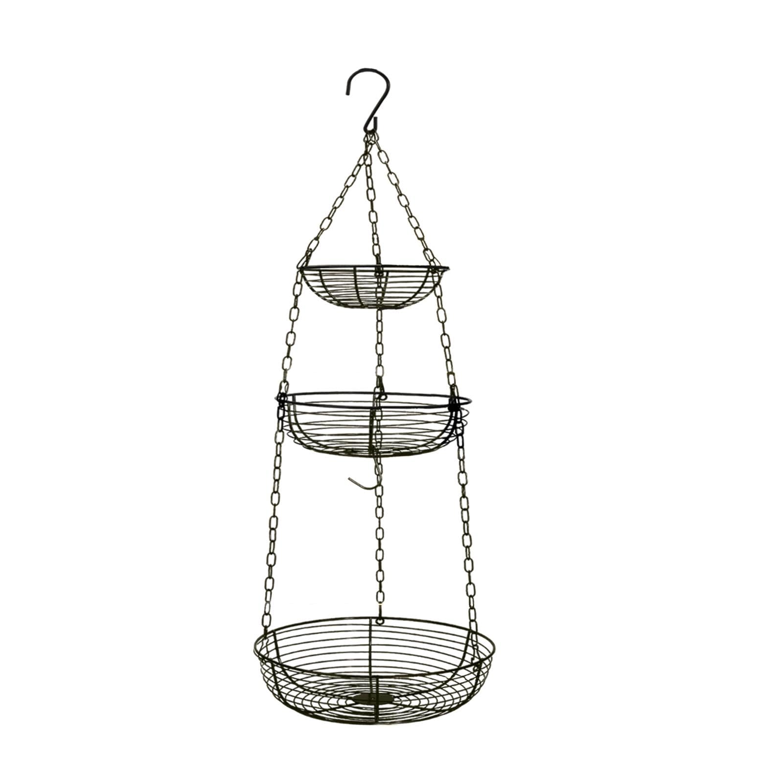 Cesta colgante de 3 niveles con gancho de metal: organizador de frutas multifuncional